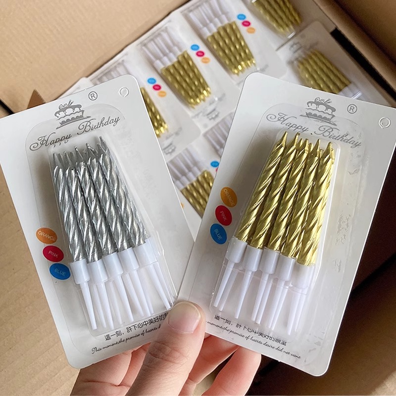 Candle Shop - 50 ボックス誕生日キャンドル電気メッキスパイラルゴールドとシルバーワックスパーティー装飾燃焼無煙ケーキショップに最適