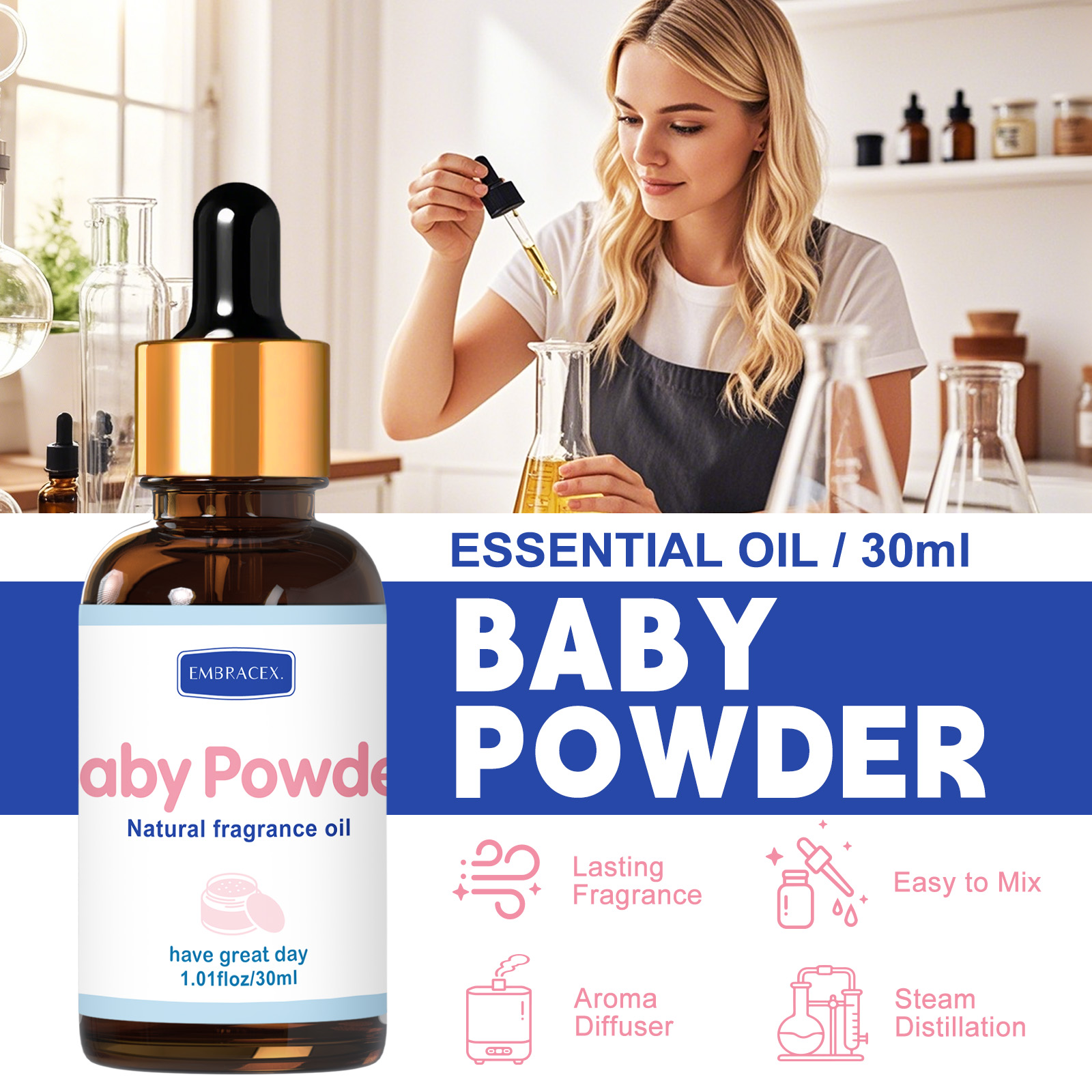 30ml ベビーパウダー エッセンシャルオイル ディフューザ - Candle Supplies Essential Oils のレビューと価格